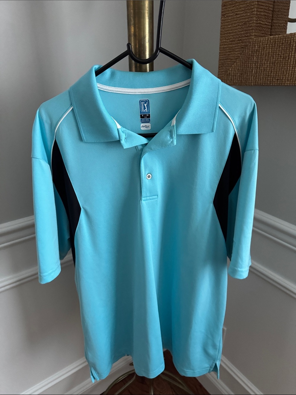PGA Tour Aqua Polo with Black Side Panels